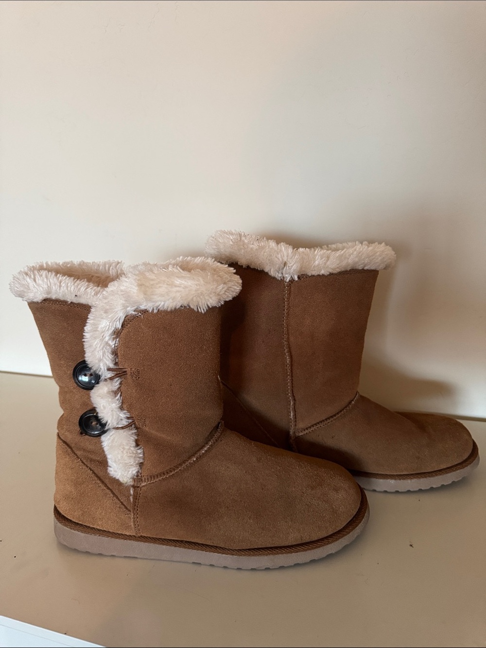 Target Kids Tan Faux-Suede Buttoned Winter Boots
